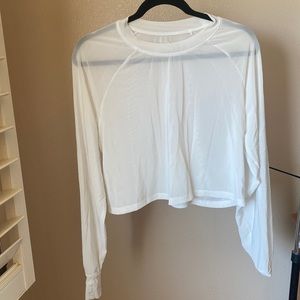 Buffbunny white long sleeve crop top with thumb holes